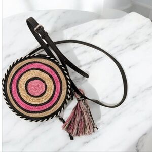 Rebecca Minkoff, woven pink straw circle bag, straw crossover bag